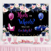 Lofaris Heels or Wheels Gender Reveal Floral Backdrop for Baby Shower